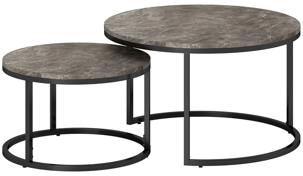 HOMCOM Set de 2 mese laterale înglobabile design industrial cu blaturi imitație de ciment și picioare metalice gri | Aosom Romania