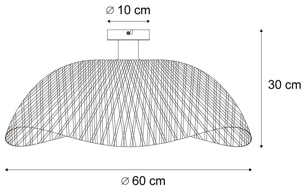 Plafonieră Art Deco neagră cu bambus natural 60cm - Alka
