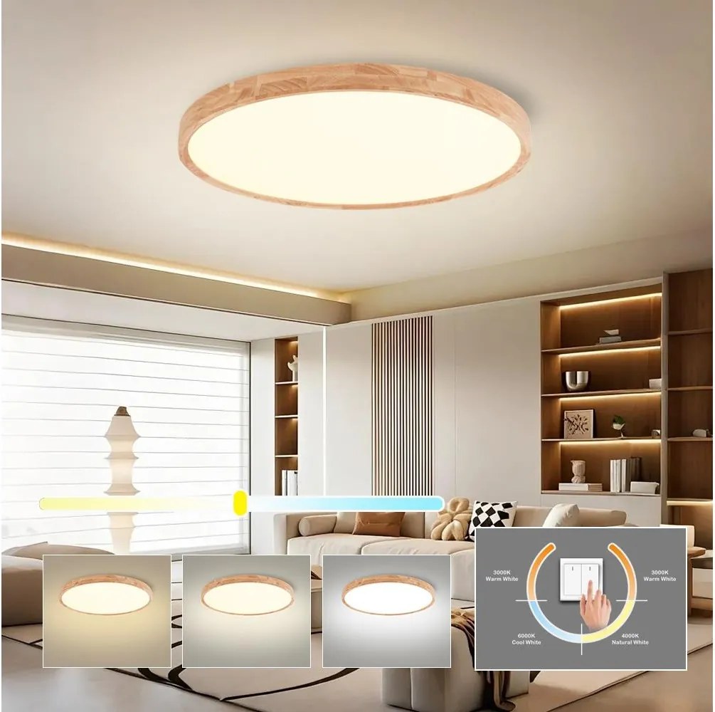 Brilagi - Plafonieră LED WOODROUND, 40W, 230V, 3000/4000/6000K, Ø 60 cm