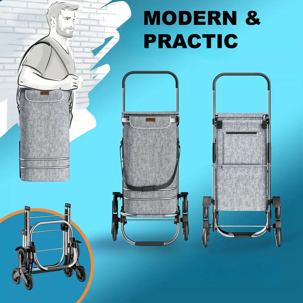 Geantă de cumpărături pe roți pentru scări COMFORT, 50L, gri Jurhan