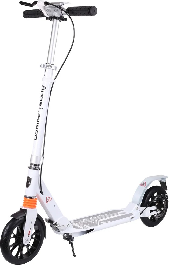 Trotineta din aluminiu cu frana pe disc NOVOKIDS™ Plexus EVO PRO, Maxim 100 kg, Frana si suspensie duble, Diametru roata 200 mm, Alb