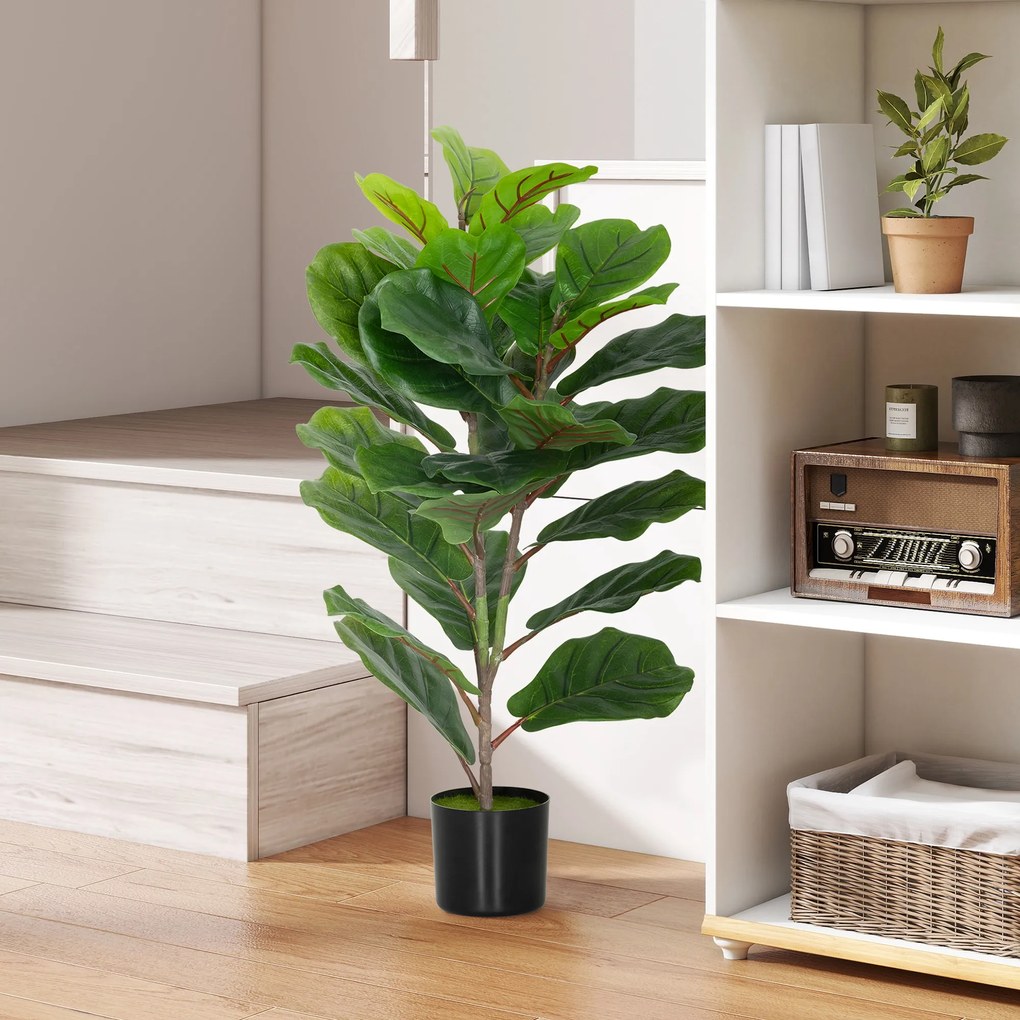 HOMCOM Plantă Artificială Ficus Lyrata Înaltă de 80 cm, Plantă Artificială Realistică pentru Interioare cu Vas, Decorațiune pentru Casă și Birou, Verde | Aosom Romania