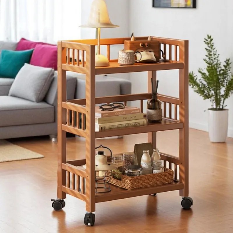 Raft din bambus, cu 3 niveluri, roți 360°, Ecarla, 30x50x82 cm, SZ48