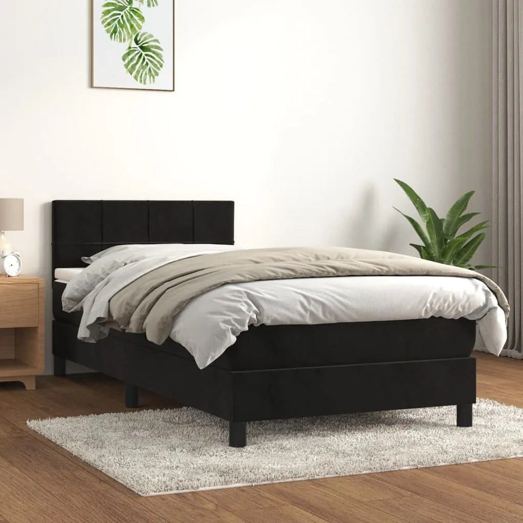 3141271 vidaXL Pat box spring cu saltea, negru, 80x200 cm, catifea