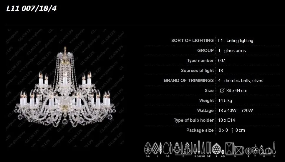 Lustra 18 brate cristal Bohemia L11 007/18/4