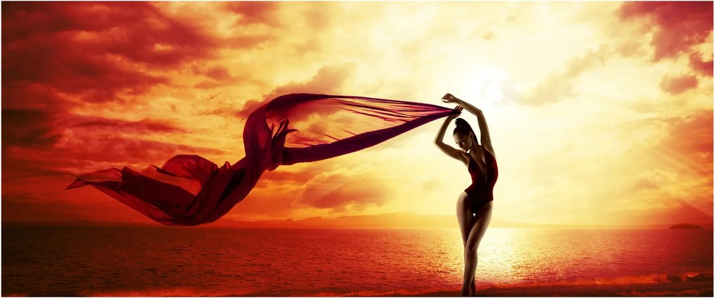 Tablou - Silueta femeii la apus de soare (120x50 cm)