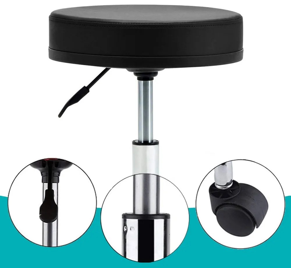 Scaun de cosmetica cu roti, inaltime reglabila-negru