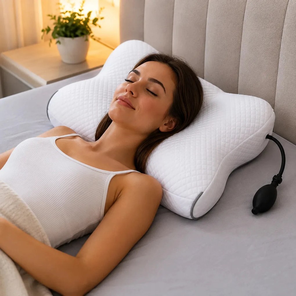 Perna cervicala ortopedica CERVI-SAN Ortho, inaltime reglabila, memory foam, husa lavabila