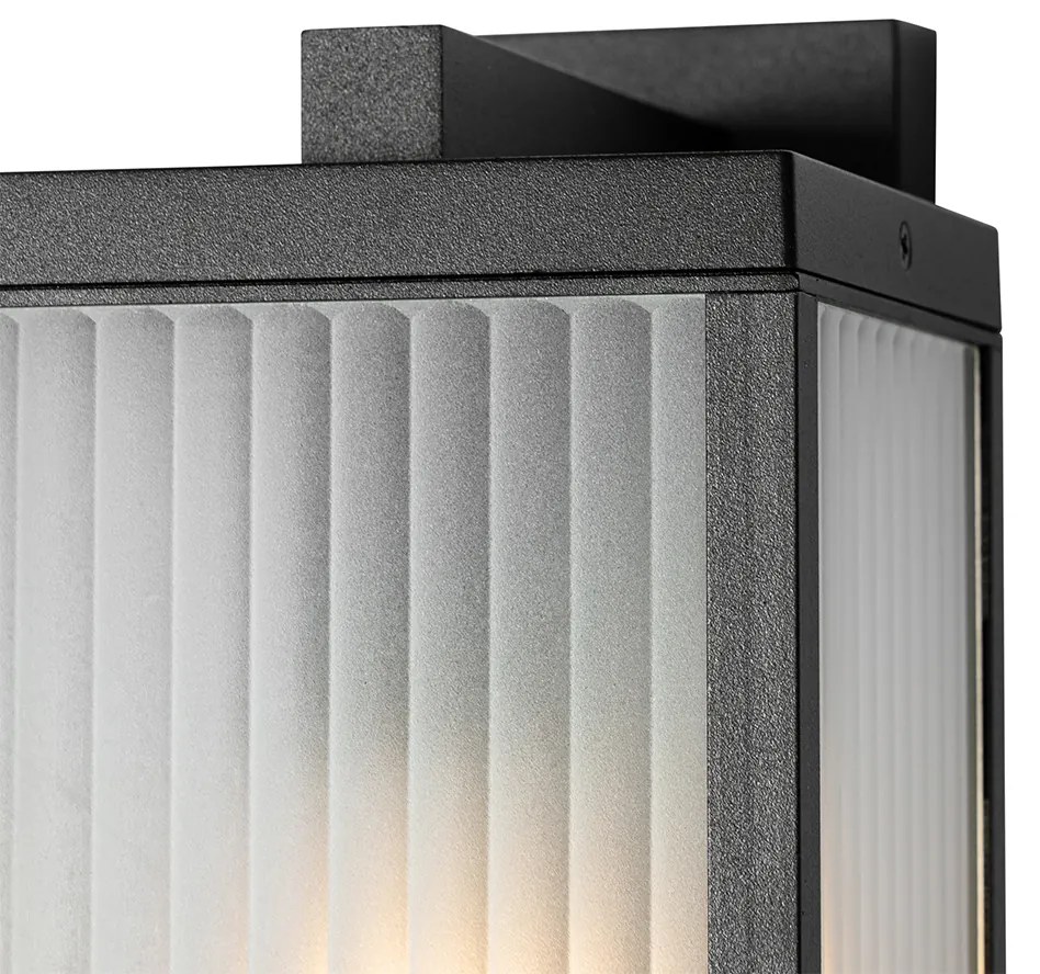 Lampa de perete exterioara neagra cu sticla cu nervuri si senzor de miscare - Charlois