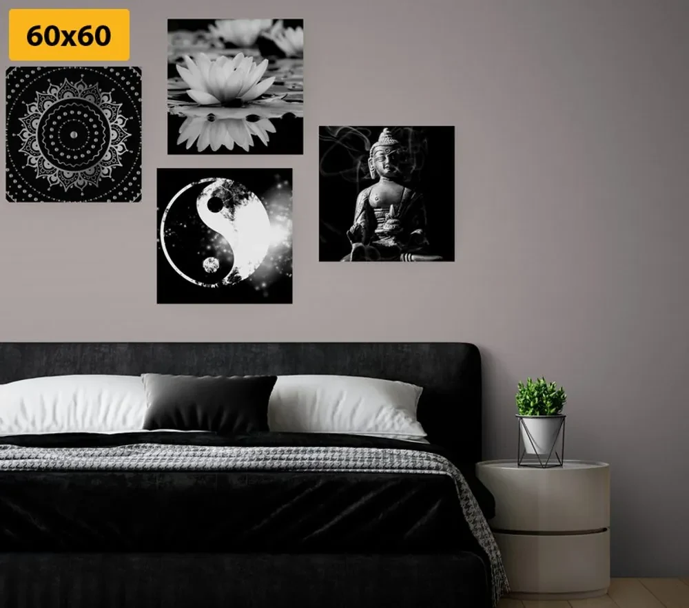Set tablouri Feng Shui în design alb-negru