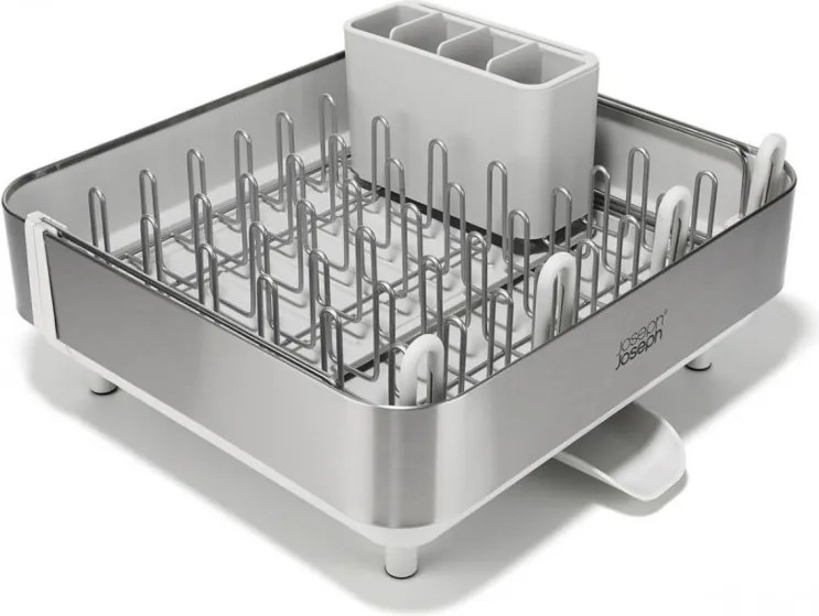 Uscator de vase Joseph Joseph Extend Steel Plus 6500041, Pana la 16 piese, Extensibil, Sine pentru pahare, Scurgere, Demontabil, Otel inoxidabil, Alb