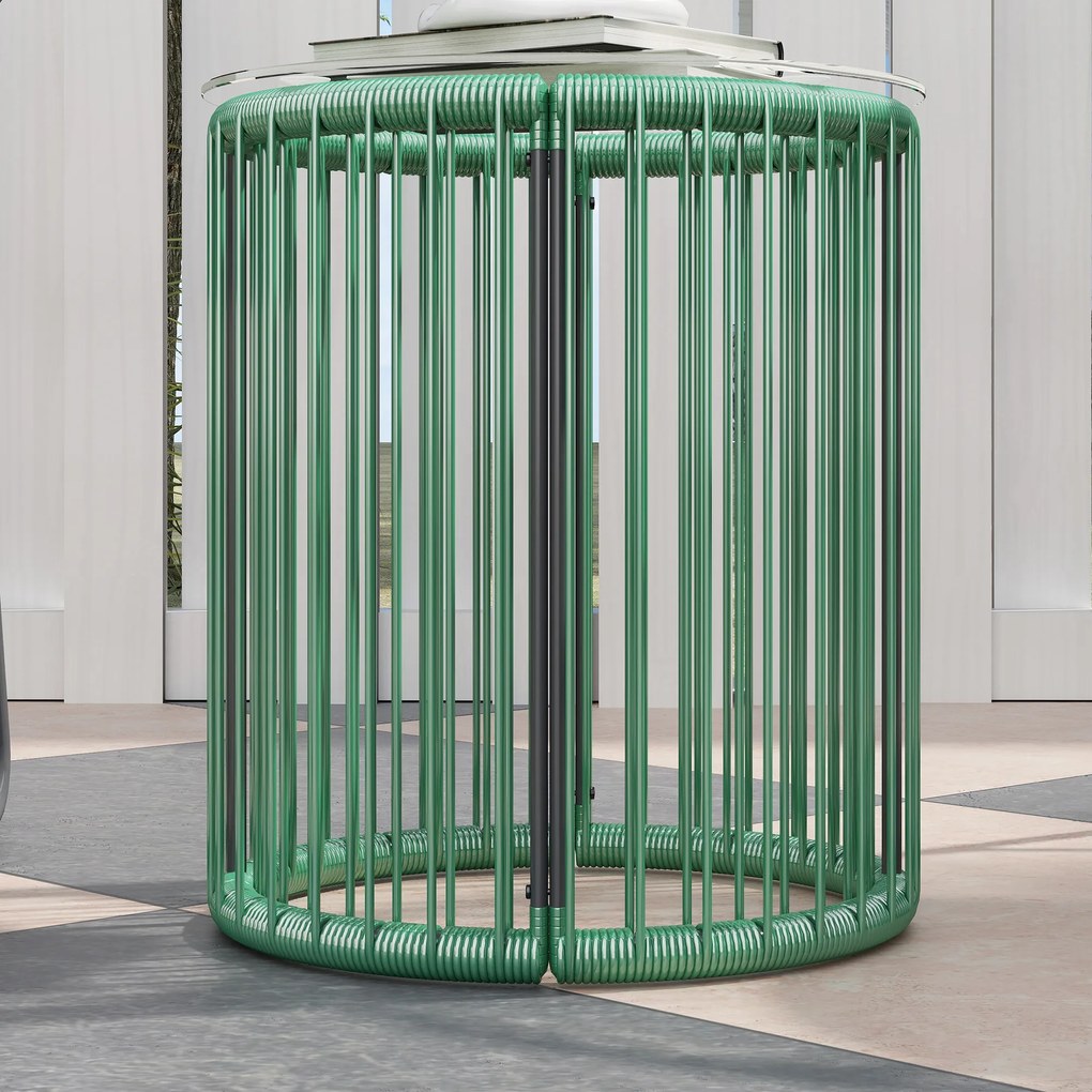 Outsunny Set de mobilier de exterior cu 3 piese, 1 masă, 2 scaune, placă de masă din sticlă, poliratan plastic înfășurat în cadre de oțel, perne moi, Verde | Aosom Romania