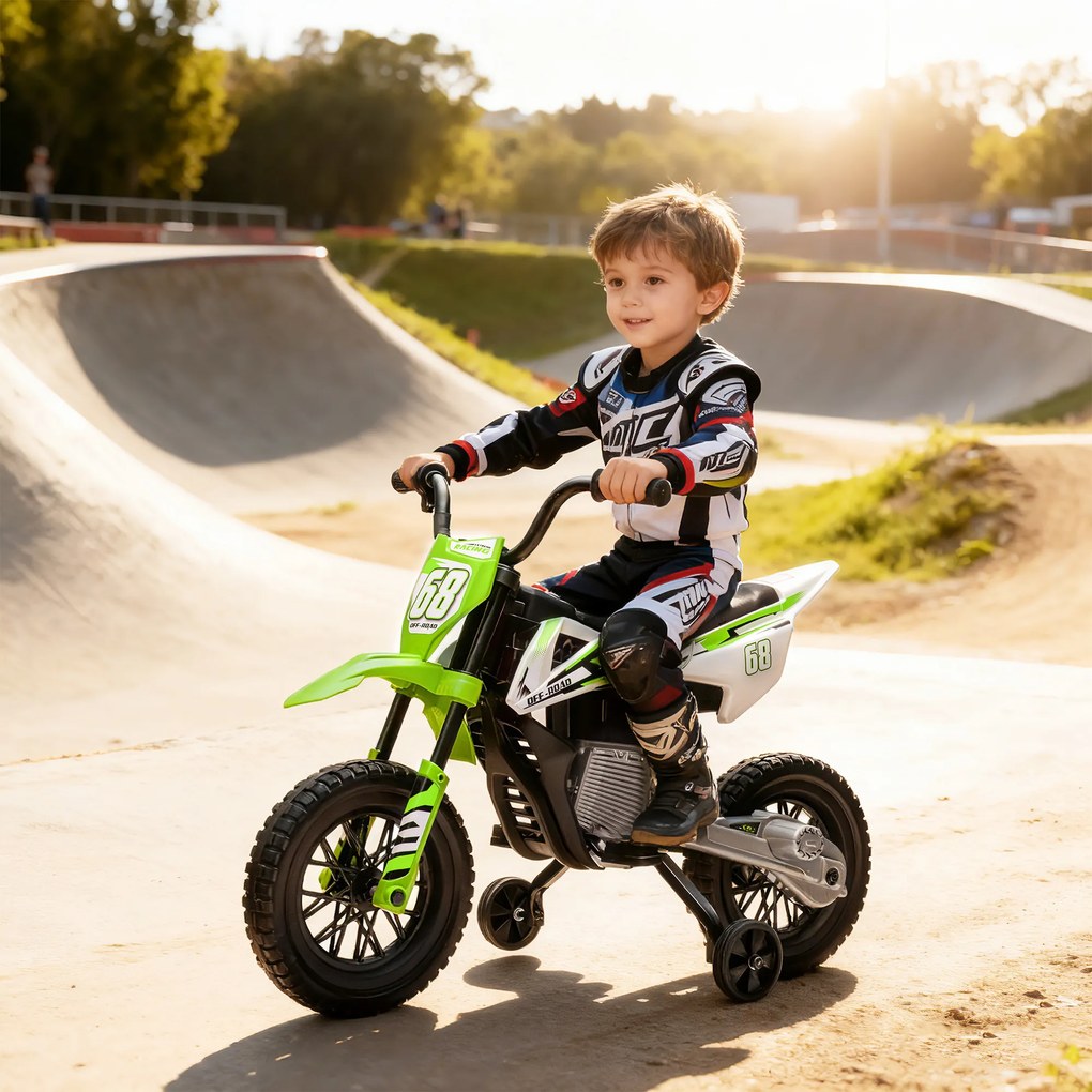 AIYAPLAY Motocicleta Electrică Copii pentru copii 3-6 ani cu 2 motoare, 2.4-5 km/h, 107x56x70 cm, verde | Aosom Romania