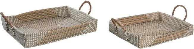 Set 2 tăvi decorative din iarbă de mare împletită, natur și galben, 15 x 52 x 38 cm, „Séry”