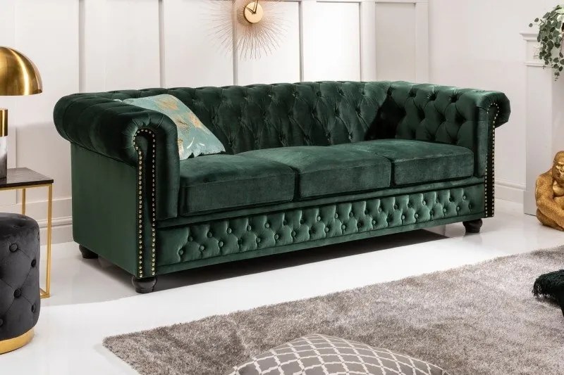 Canapea clasica stil englezesc Chesterfield II 3 locuri, verde