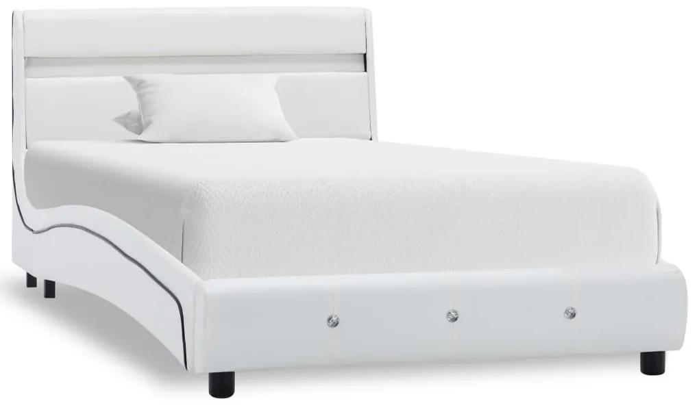 280327 vidaXL Cadru de pat cu LED, alb, 90 x 200 cm, piele ecologică