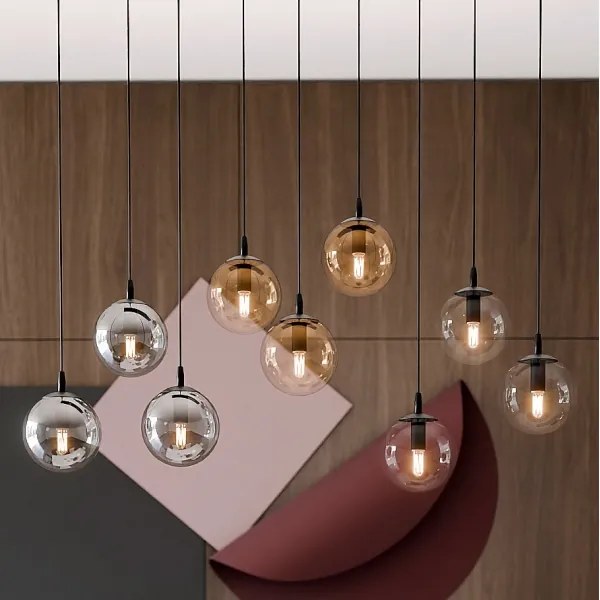 Lustră pe cablu COSMO 9xE14/10W/230V negru/gri/bej/transparent