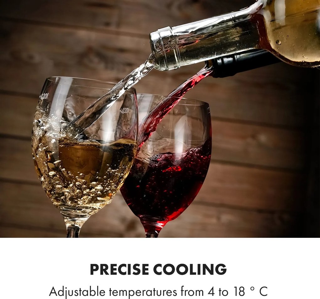 Klarstein Vinamour 48 Uno, vinotecă, 128 l, 48 de sticle, 3 rafturi, 4 - 18 °C, oțel inoxidabil