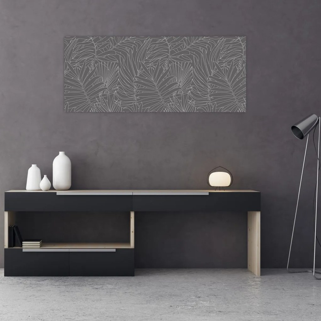 Tablou - Frunze de palmier gri (120x50 cm)