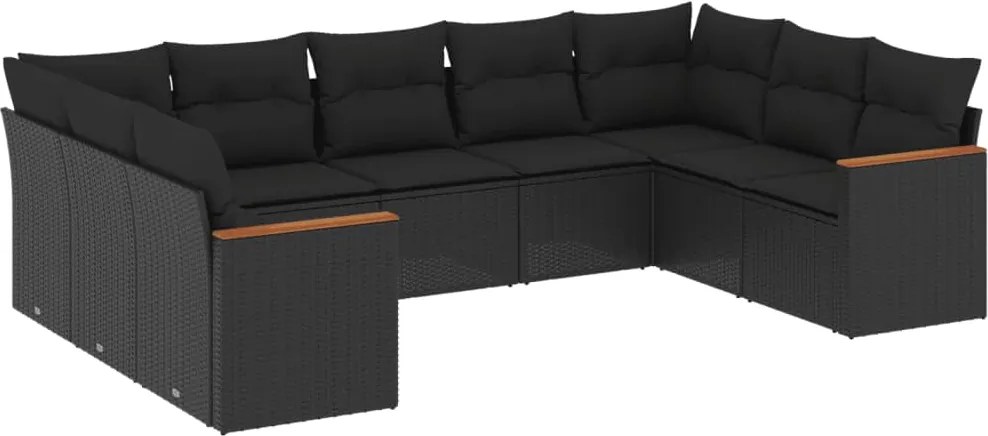 vidaXL Set mobilier de grădină cu perne, 9 piese, negru, poliratan