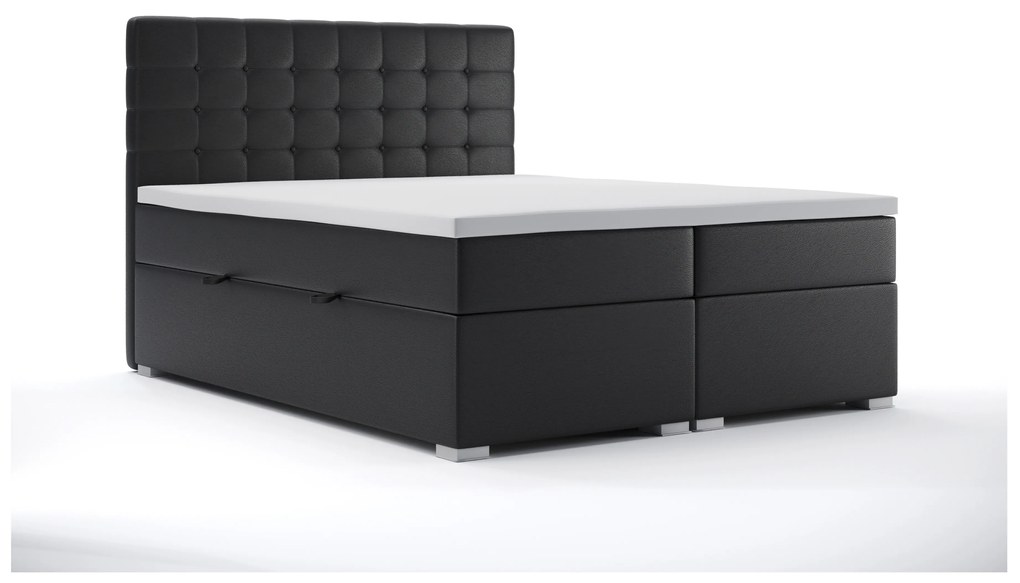 Pat matrimonial Boxspring 180 cm Clady (Negru piele ecologică) (cu sp. depozitare). 1044200