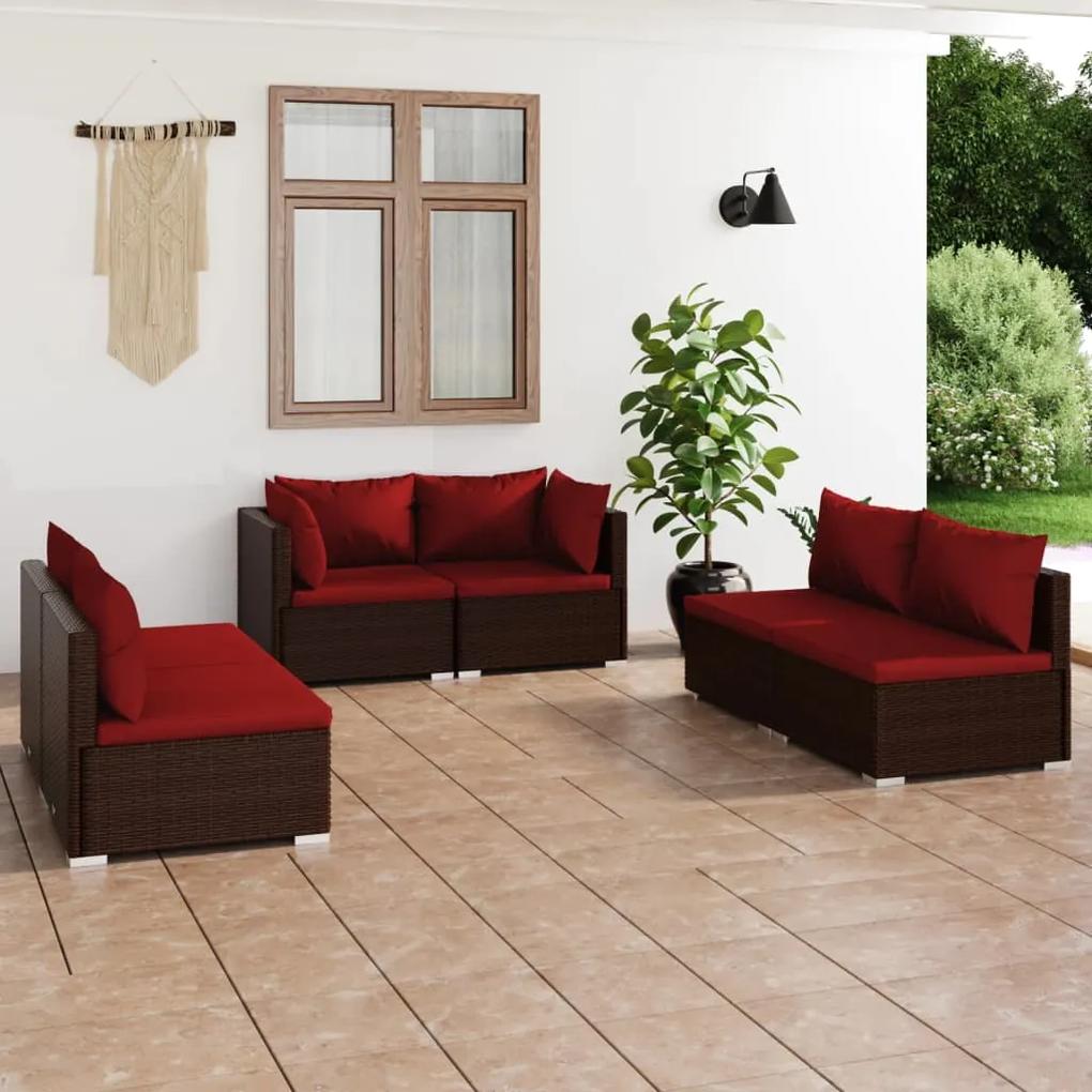 3102211 vidaXL Set mobilier de grădină cu perne, 6 piese, maro, poliratan