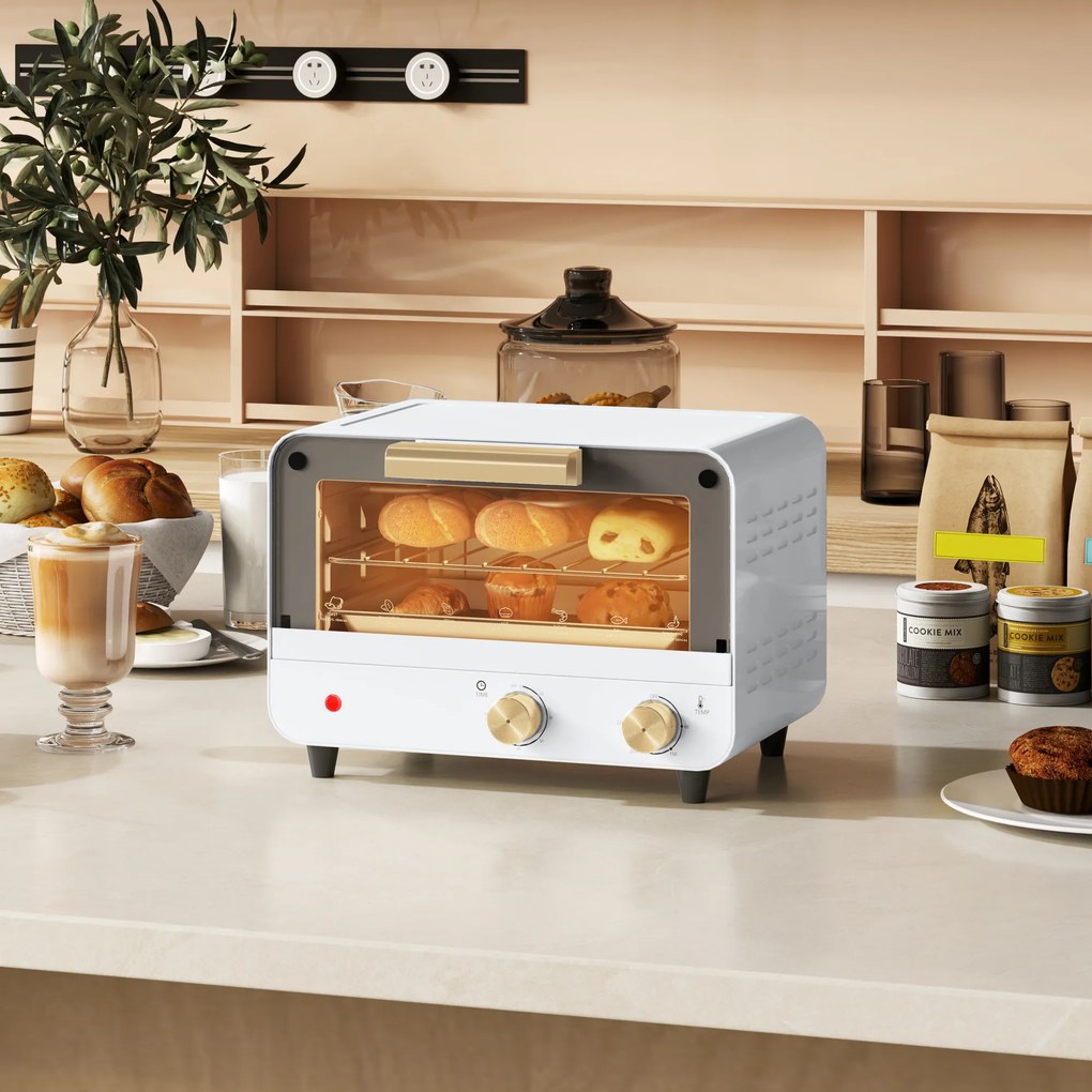 HOMCOM Cuptor Electric cu 2 Înălțimi cu Temporizator și Temperatură Reglabilă, 31,5x27,7x22,7 cm, Alb | Aosom Romania