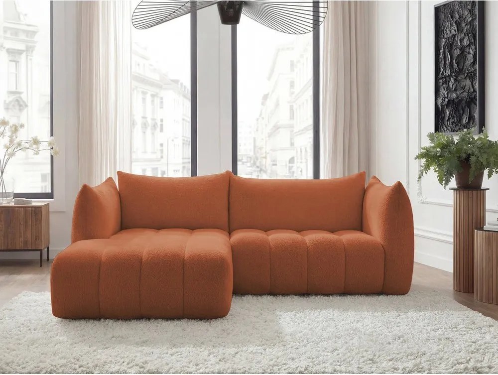 Colțar portocaliu cu tapițerie din țesătură bouclé (cu colț pe partea stângă/cu șezlong) Azra – Bobochic Paris