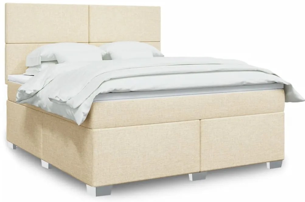 vidaXL Pat continental cu saltea, crem, 180x200 cm, textil