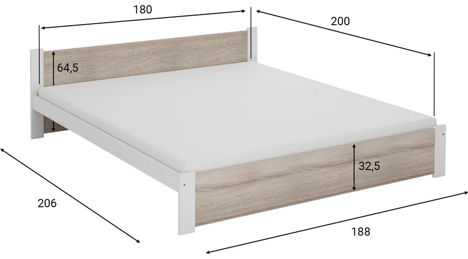 Pat dublu Culoare alb/stejar sonoma, IKAROS 180x200 cm Saltele: Cu saltele Somnia 17 cm, Somiera pat: Fara somiera