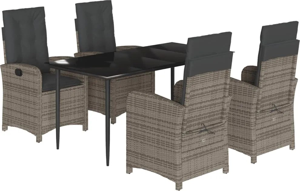 vidaXL Set mobilier de grădină cu perne, 5 piese, gri, poliratan