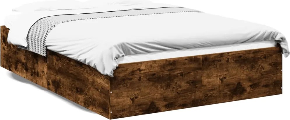 vidaXL Cadru de pat, stejar afumat, 135x190 cm, lemn prelucrat