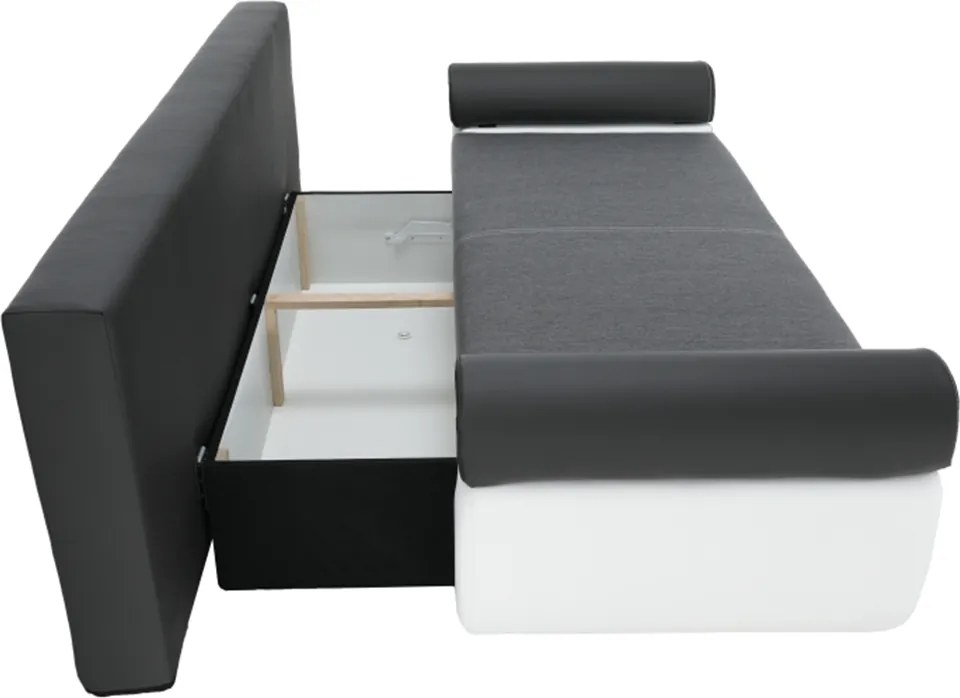 Canapea, piele ecologică alba+gri/material textil gri, KARDYN