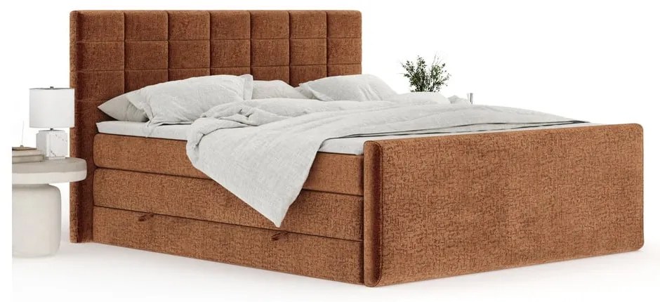 Pat boxspring portocaliu cu spațiu de depozitare 200x200 cm Ava – Maison de Rêve
