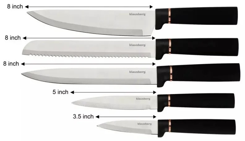 Set cutite si ustensile de bucatarie Klausberg KB 7835, 12 piese, Otel inoxidabil, Negru