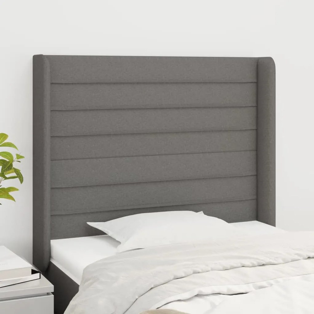 vidaXL Tăblie de pat cu aripioare gri închis 83x16x118/128 cm textil