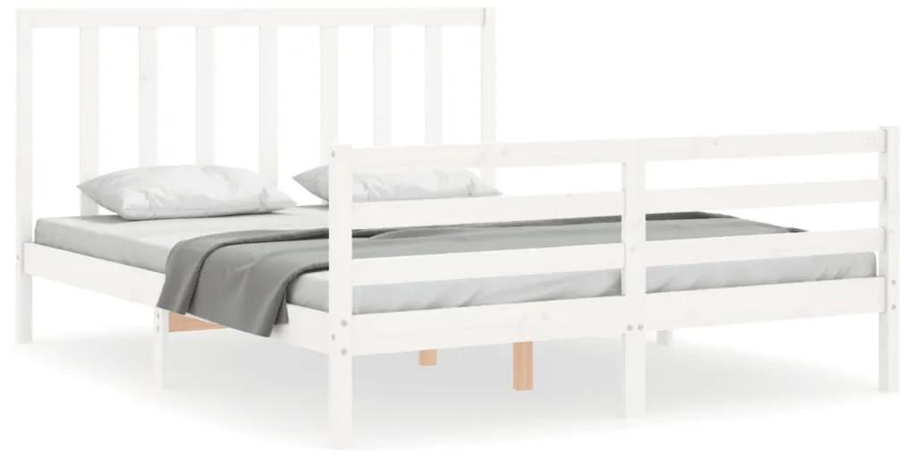 3193797 vidaXL Cadru de pat cu tăblie, alb, king size, lemn masiv