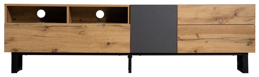 Mobilă TV modernă cu design în blocuri de culoare, Culoare naturală+Negru | Aosom Romania