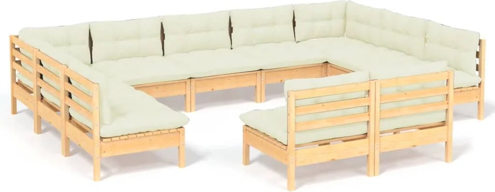 vidaXL Set mobilier grădină cu perne crem, 11 piese, lemn masiv de pin