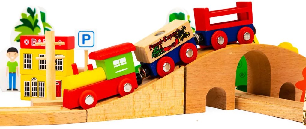 Set de trenuri din lemn 74 buc