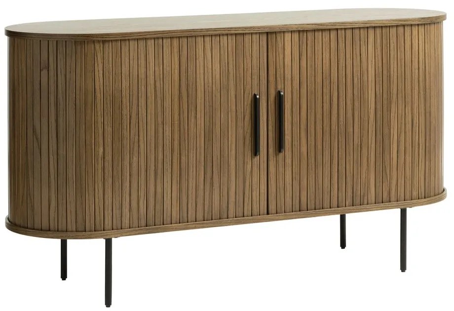 Comodă maro joasă cu aspect de lemn de stejar cu ușă glisantă 140x76 cm Nola – Unique Furniture