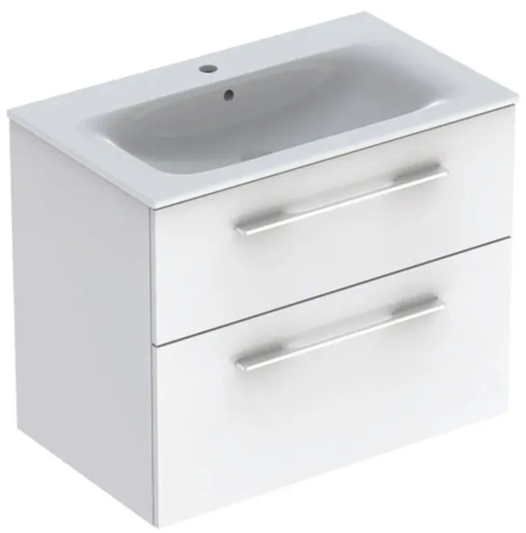 Dulap pentru lavoar 64x79x48 cm, cu lavoar, 2 sertare, alb lucios Alb lucios