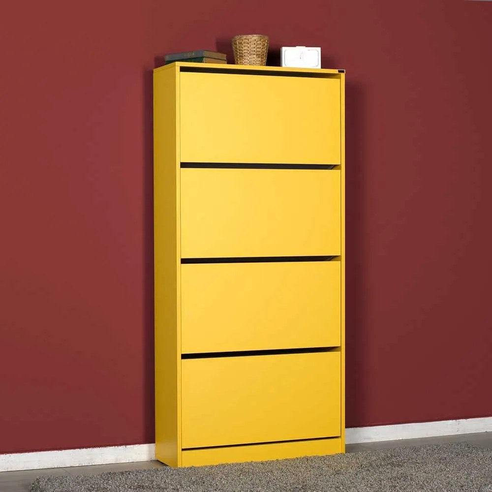 Dulap Pantofi Inalt Adore XL – Pantofar cu Adancime Slim (26 cm) pentru Hol, 4 Compartimente Rabatabile, Capacitate 24 Perechi