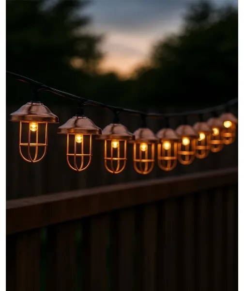 Ghirlandă solară LED, 10 LED-uri, 1,2 V, 300 mAh, 3,8 m, IP44, culoare cupru