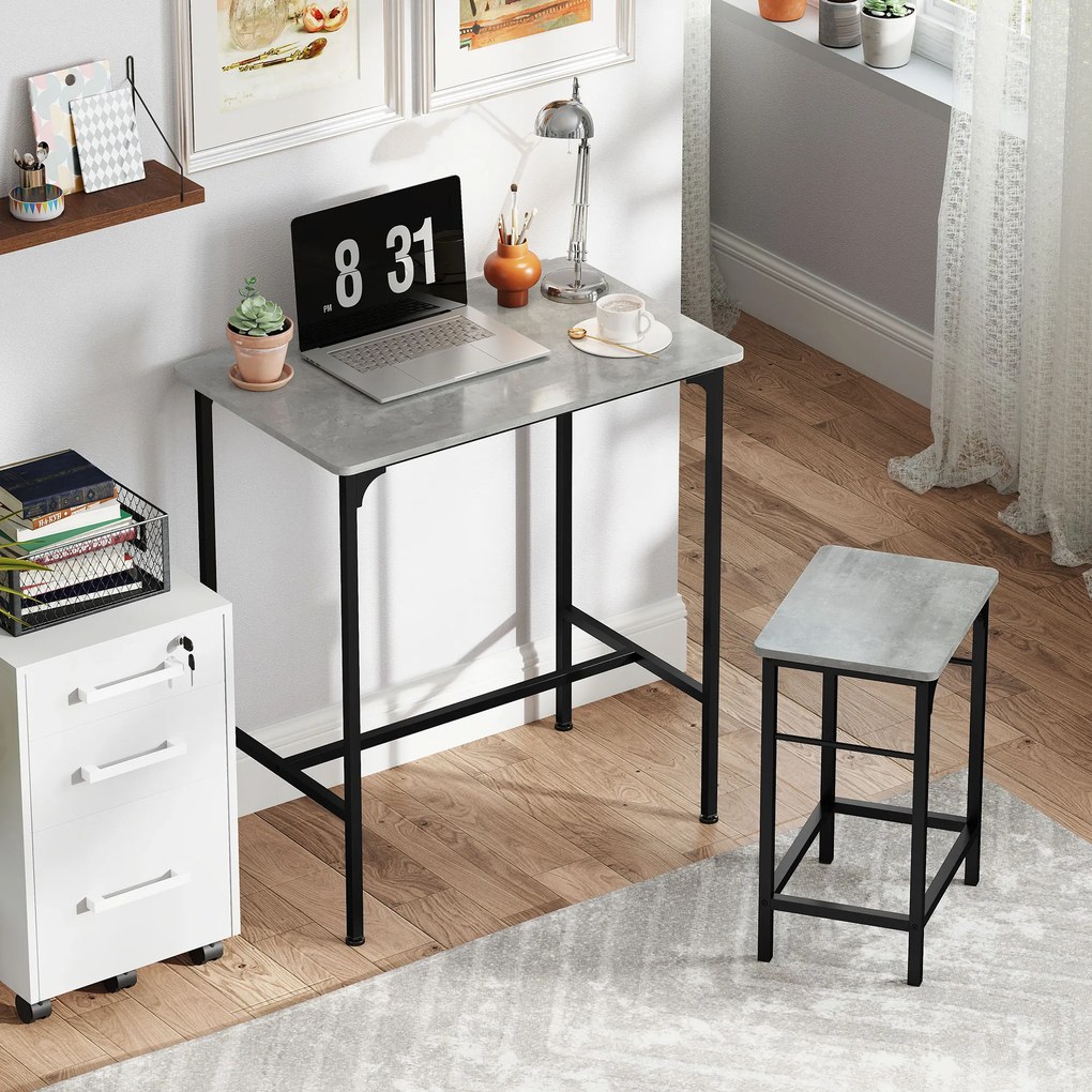 HOMCOM Set de bar Bartisch cu set de două taburete cu tampoane antiderapante pentru picioare, gri | Aosom Romania