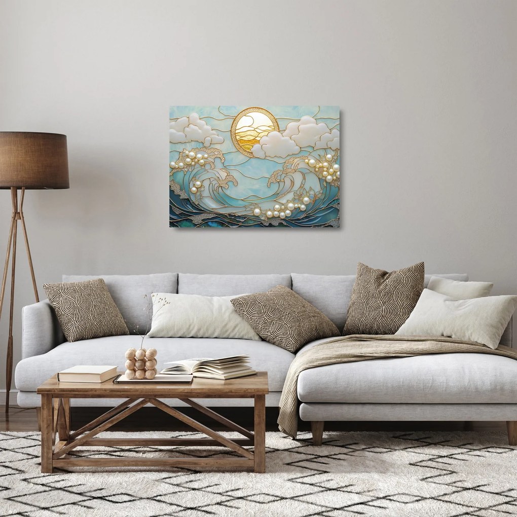 Tablou pe sticlă - Perle 3D în Ocean (70x50 cm)