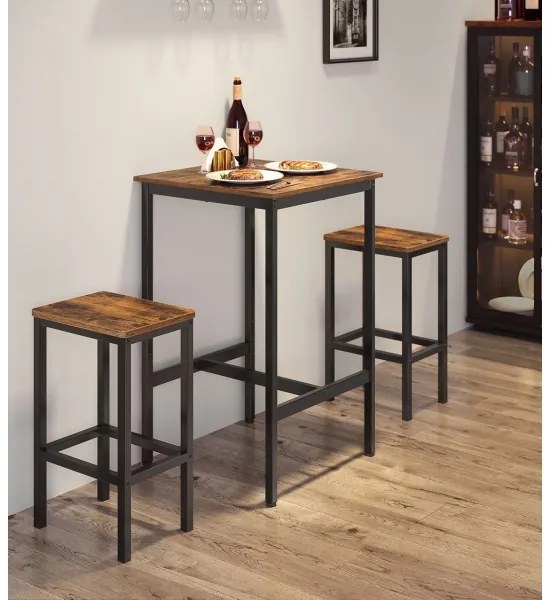Set masă de bar cu 2 scaune BARTIS, maro/negru