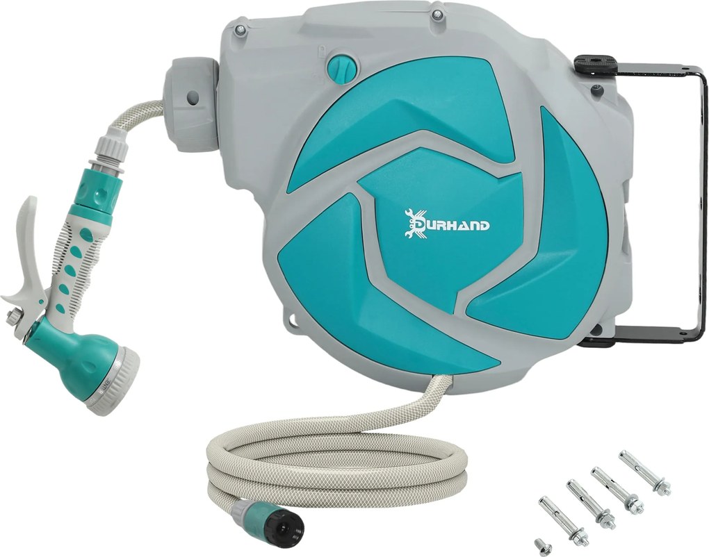 DURHAND Furtun retractabil de perete cu tambur 10+1 m, retractare automată și cap cu 7 funcții, rotativ 180° | Aosom Romania