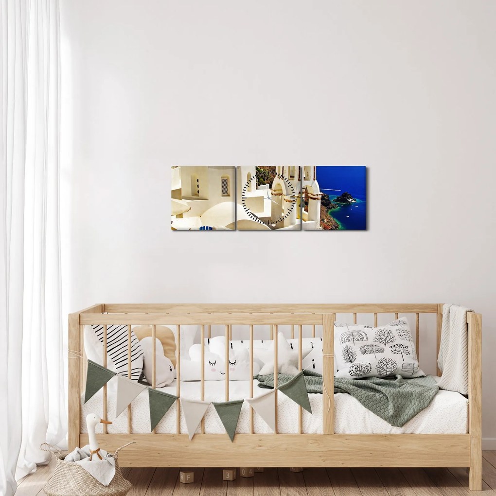 Tablou - Santorini, Grecia (cu ceas) (90x30 cm)