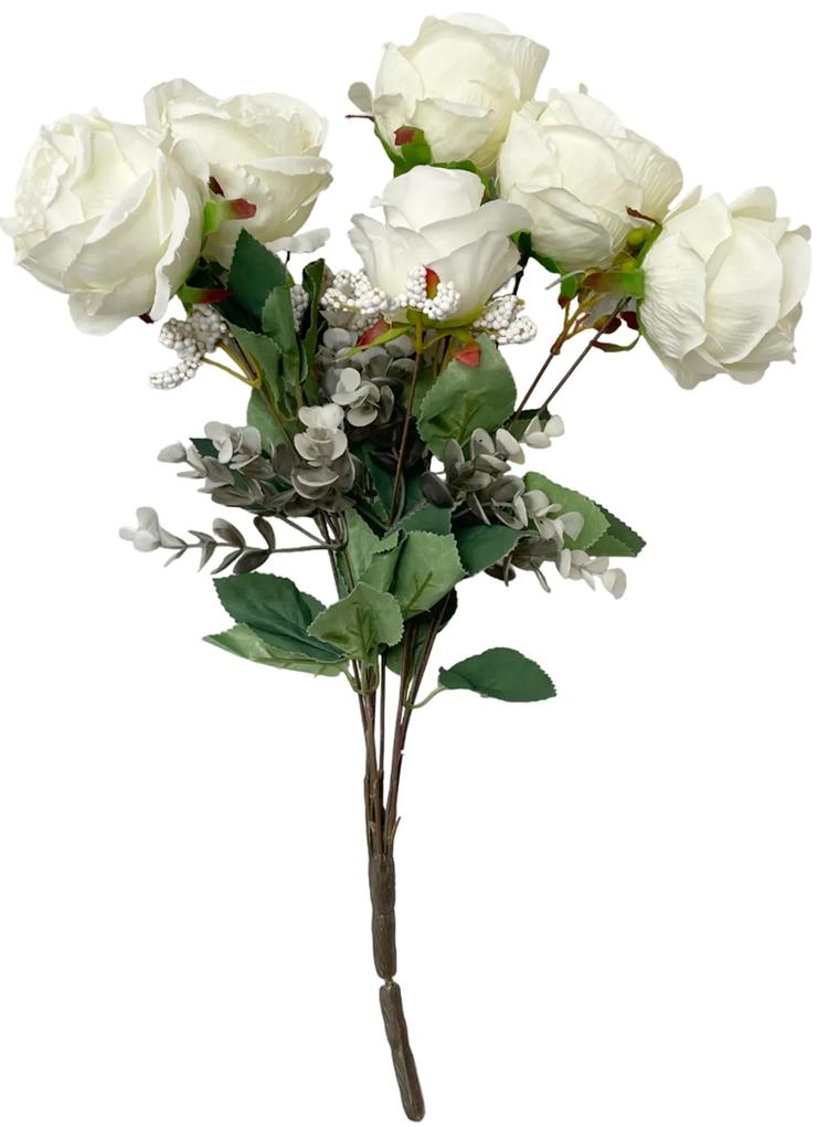Trandafiri albi artificiali CAROLINE, 45cm